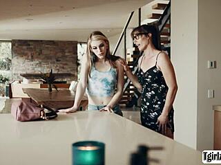 tall shemale duo goes bareback, licking each other’s tight ass in steamy action