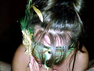 Milf In Green Mask Licks And Sucks Thick Cock