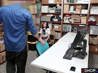 asian tiny teen 18+ trades hairy pussy for freedom at work with monster cock