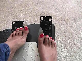 Bare feet pedal pumping with toes exposed