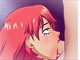 kimberly is doing a super deepthroat blowjob