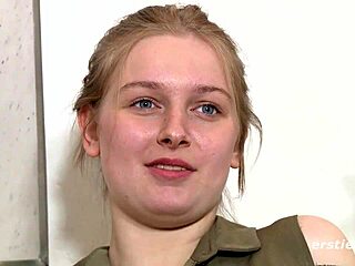 Young 19-year-old German blonde works a thick dildo deep in her tight slit.