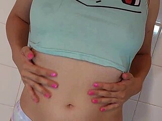 Nerdy teen enjoys hot shower teasingly