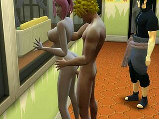 Naruto hentai episode 24 features Naruto and Sakura in anime scene with Sasuke watching