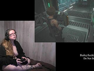 Naked Brunette Plays Resident Evil 3 with Suggestive Monsters