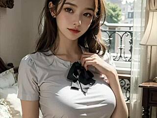 3D Анимированная Хентай Азиатская Горничная Мастурбирует Киску с Звуками ASMR