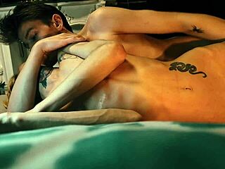 Two Skinny Tattooed Guys Sharing An Intimate Session In Studio.