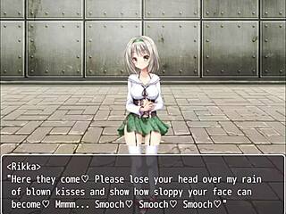 Femdom in tower gives handjob and footjob to tits