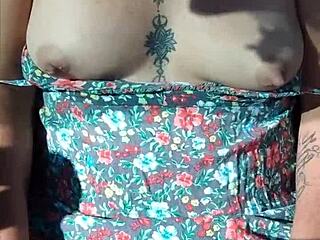 Whoa, check out this tattooed Latina flashing her hairy body naked in a moving car, testing her exhibitionist limits in public! So risky!