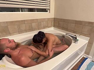 asian queen giving bath tub blowjob