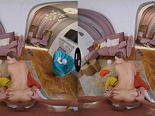 Blonde with big tits and shaved pussy in taboo POV fucking.