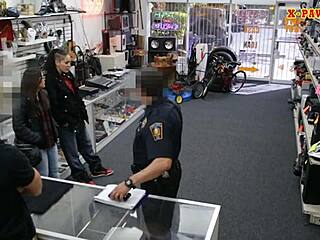 couple in hidden cam reality at pawn shop with horny guy