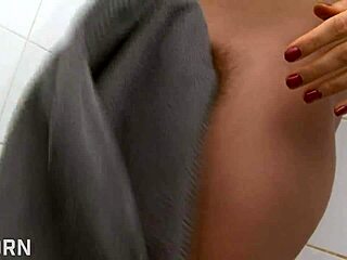 french brunette milf showers her big hairy pussy