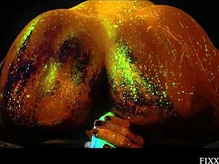 Translucid goddess uses dildo for solo fingering and body painting fantasy.