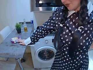 Cheating Stepmother Back from Party, Takes Stepson's Cock in Throat. Cum Drips from Ass!