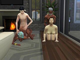 Lunch with Neighbor Turns Into Wild Sims 3D Hentai Orgy Party