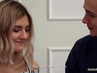 Innocent nympho intensely stretches tight cunt, losing virginity