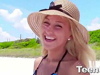 this crazy hot blonde teen sucks cock outdoors