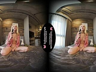 Solo Blonde Mika Masturbates in VR!