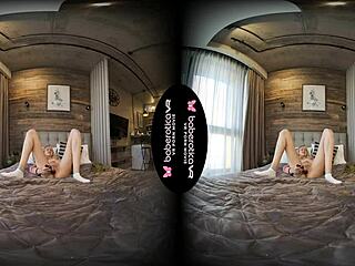 Solo Blonde Mika Masturbates in VR!