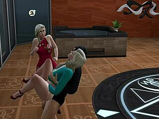 He fucks two blondes and a shemale in a hardcore threesome