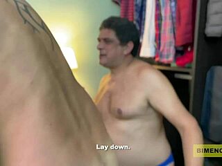 Horny macho fucks woman and man in threesome?