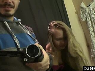 Blonde Teen Pleasures Herself with Anal Fingering at the Tanning Saloon