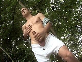 Handsome blond gets fucked in the forest