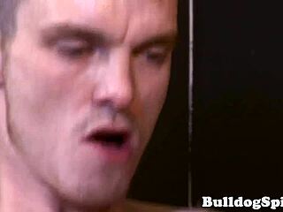 dominant top drills blindfolded sub's butthole with monster cock