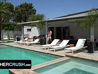 Horny studs dip sultry bodies in pool then rimjob and creampie assfucking