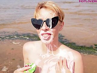 Horny milf shouts, Watch me teach blowjob lessons on the beach!