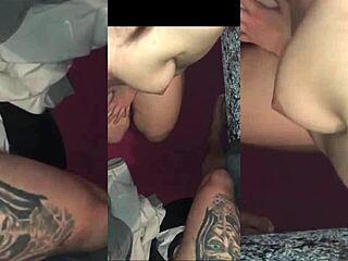 Young couple gives rough blowjob leading to cumshot on tits