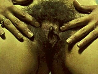 빈티지 클리토리스가 레트로 털 많은 클로즈업 씬에 드러나