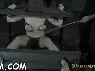 Beguiling Brunette Chick Touches Wet Pussy While Choking and Gagging in Hardcore BDSM Blowjob Scene