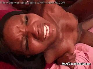 Cute ebony babe rides monster black cock hard
