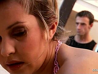 Hey shy teen Nicole gets seduced to fuck by flasher in public toilet