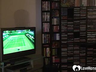 hot brunette teases in socks while fooling around