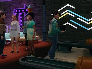 gangbang at the bowling alley with closeup blowjobs and cunnilingus