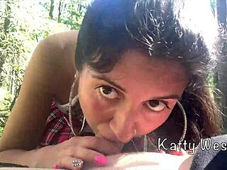 Step sister, I'm sucking you off in this public forest!