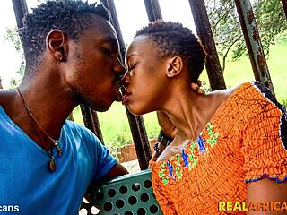 ebony babe passionately gives public blowjob while flashing