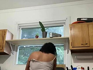 latina milf having fun doing the dishes