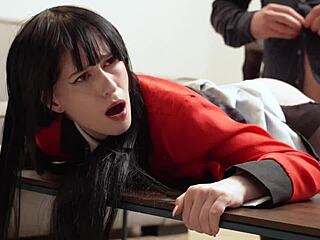 Did Yumeko Jabami really drink rival's cum after defeat in anime hentai?