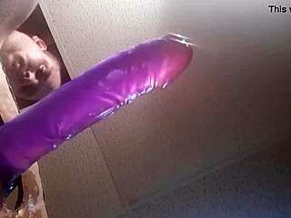 Tight ass trany takes large dildo