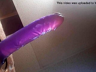 Tight ass trany takes large dildo