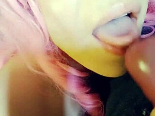 Swallowing things with big tits