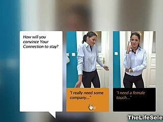 Coco Demal and blonde babe engage in hardcore POV fucking with blowjob.