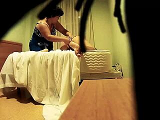 He hides a camera to record the fat woman during oral sex with him