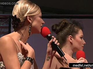 i watch female and male strippers tease the audience with striptease and undressing