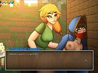 Rough lesbian fingering and hot footjob in Minecraft hentai game