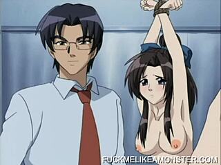 Bound hentai slut gets railed hard by monster in wild scene